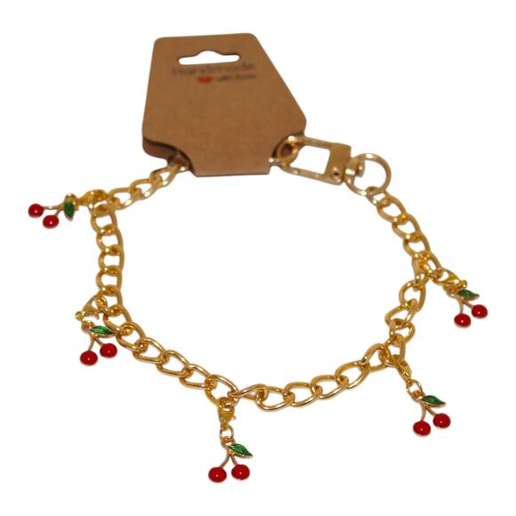 Cherry Bag Chain Accessory Gold & Red NWT - Picture 3 of 4
